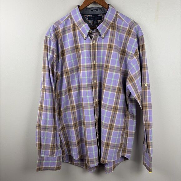 NWT Tommy Hilfiger Mens Slim Fit XL Shirt In Chalk Violet Plaid Long Sleeve - Picture 2 of 9